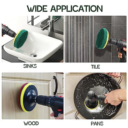 Power Scrub Pads Drill Attachment, GOH DODD 15 Pieces 5 Inch Headlight Restoration Kit Cleaning Kit Scouring Pads with Baker and Universal Shaft for Kitchen, Bathroom, Grout, Carpet, Tub, Grill, Tile - size: 5 Inch 15 Pieces