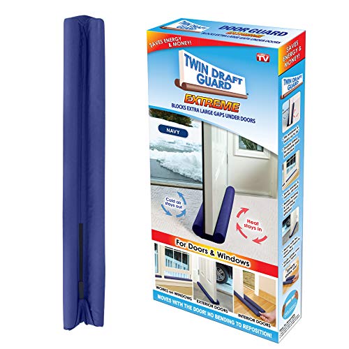 Twin Draft Guard Extreme, Door and Window Draft Stopper, Bottom-of-Door Soundproofing, Trademarked & Patented Original Under-Door Dust, Wind, Noise Draft Stopper, 36" Single (Navy, Single) - color: Navy Blue