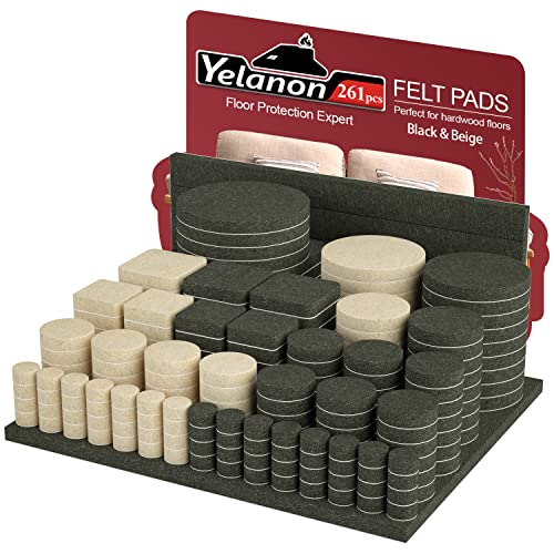 Yelanon Felt Furniture Pads for Hardwood Floors -261 Pcs Premium Floor Protectors for Furniture, Felt Pads for Chair Legs, Black & Beige - size: 261 pcs Black & Beige
