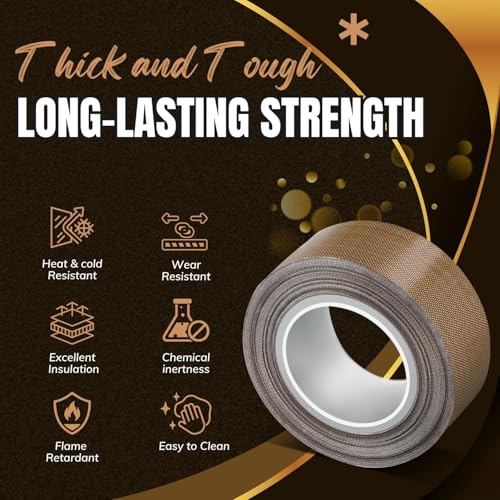 Flexzion High Temp Teflon Tape for Impulse Sealer, Vacuum Sealer, Heat Sealing, Food Packaging & Industrial Use - Teflon Fiberglass PTFE Tape, 20mm x 10m (0.8in x32.8 Ft) - size: 0.8in x32.8 FT