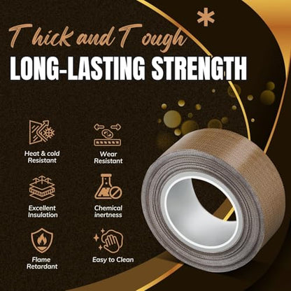 Flexzion High Temp Teflon Tape for Impulse Sealer, Vacuum Sealer, Heat Sealing, Food Packaging & Industrial Use - Teflon Fiberglass PTFE Tape, 20mm x 10m (0.8in x32.8 Ft) - size: 0.8in x32.8 FT