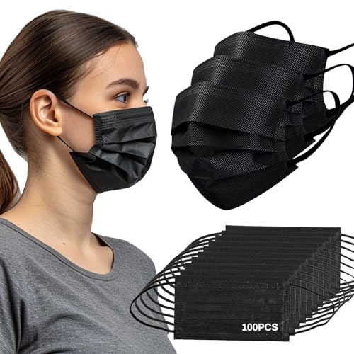 Disposable Face Mask - 3 Ply Filter Protection Masks Daily Use For Adults Home, Office, and Outdoors - color: Black