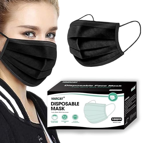 NNPCBT 100PCS 3 Ply Black Disposable Face Mask Filter Protection Face Masks - color: Adult-100 Pack-black