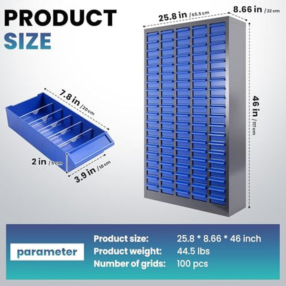Large Parts Cabinet : 100-Drawer Nut and Bolt Organizer with ABS Drawers, Adjustable Dividers, Labels, 920-Pound Capacity for Hardware Storage (26x9x46In) (100-Drawer) - size: 100-Drawer