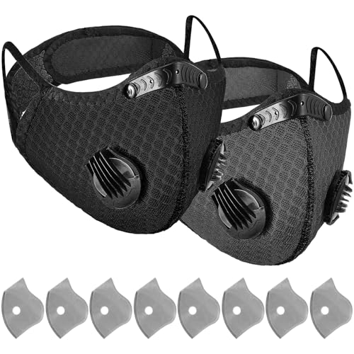 Threlaco 2/4/8 Pack Dust Mask Reusable Respirator Face Mask with Activated Carbon Filters for Woodworking Mowing Dust - color: Black, Dark Gray