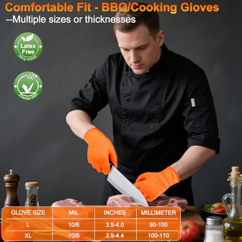 ANBOSON BBQ Gloves for Grilling Disposable Heat Resistant - 100 Nitrile Gloves + 4 Reusable Cotton Liners for Cooking Smoker -Orange XLarge - size: X-Large, style: 10mil Nitrile - Orange