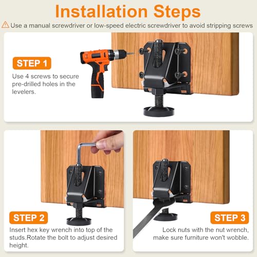 Heavy Duty Leveling Feet, 0.09" Thick Plate, 332lbs Capacity Each, 2" Height Adjustable Furniture Legs with Hex Key, for Workbench, Wardrobe on Uneven Floors, Industrial Grade (8 Pack Black)