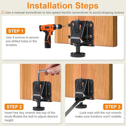 Heavy Duty Leveling Feet, 0.09" Thick Plate, 332lbs Capacity Each, 2" Height Adjustable Furniture Legs with Hex Key, for Workbench, Wardrobe on Uneven Floors, Industrial Grade (8 Pack Black)