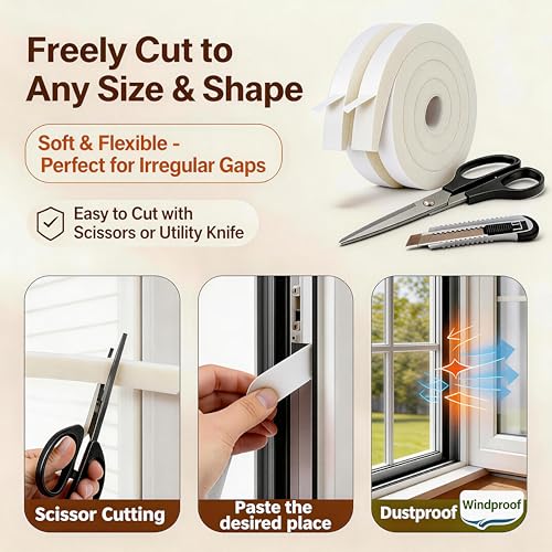 Air Conditioner Foam-2 Rolls, 1 Inch Wide X 1 Inch Thick Total 13 Feet Long, Open Cell Foam Insulation Weather Seal (6.5ft x 2 Rolls) - color: White, size: 1" (W) x 1" (T) x 13' (L)