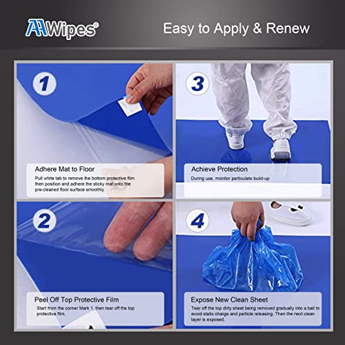 AAwipes Sticky Mats 18" x 36" Blue (Case of 10 Mats, 30 Sheets/Mat) Cleanroom, Construction, Laboratory, Hospital, Medical Office, Gym, Pet - size: 18" x 36"