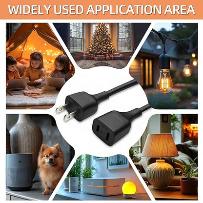 Power Extension Cord Black Polarity Cable Cord Indoor Use with 125V 5A 625W 2-Prong 2 Outlets Ideal for Holiday Lights, Lamps, Security Cameras, Appliance 16FT (1 Pack) - size: 16FT Black (1 Pack)