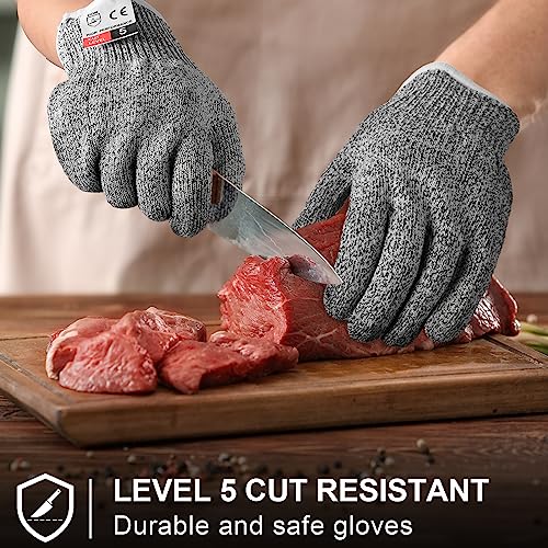 Hercicy 12 Pairs Cut Resistant Gloves Level 5 Protection Safety Cutting Kitchen Cuts Gloves for Chefs Garden - size: Large