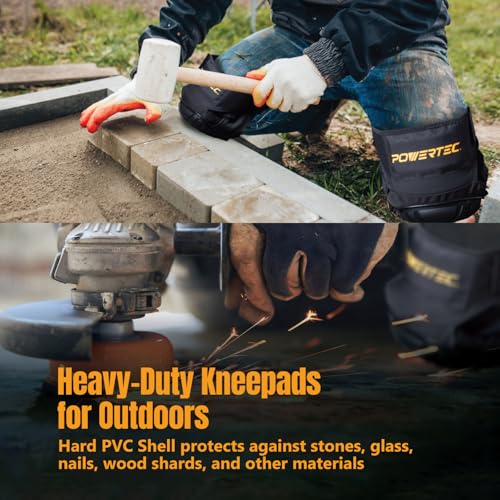 POWERTEC 72227 Safety Goggles Over Glasses & Knee Pads, Scratch Proof UV Protection Anti-fog & Knee Pads w/Thigh Straps Shell Soft Foam & Thick Gel Cushion, Woodworking, Construction, Flooring - style: Safety Goggles + Gel Knee Pad