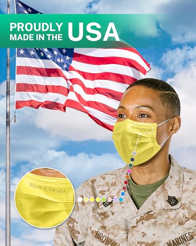 Disposable Face Masks Made in USA, 4 Ply for Families, Students, Breathable All-Day Wear & Safety, FSA HSA Eligible, ASTM Level 3 Medical Grade, 50 Pack, Bright Yellow - color: Bright Yellow, size: 50 Pack, style: Resealable Bag
