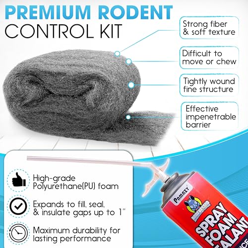 [Upgraded] Rodent Barrier Kit, 2Pcs Steel Wool Included 2Pcs PU Spray Foam for Mice Control, 3.2"x7.5’ Rodent Control Fill Fabric, Gloves, Scissors, Gap Blocker in Hole Pipeline Vent in House, Garage - style: 2Pcs Steel Wool + 2Pcs Spray Foam