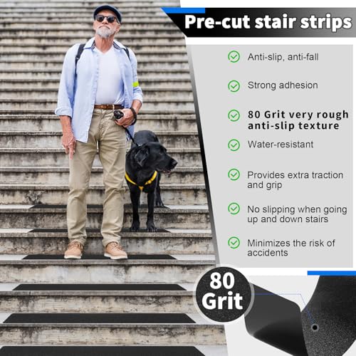 SMILOOL Outdoor Stair Treads Non-Slip Step Strips for Wooden Steps 5 Pack 6” x 30” Anti Slip Grip Tape Precut for Outside Stairs, Non Skid Stair Tread Mats Weather Resistant for Outdoors, Black - size: 6" x 30"