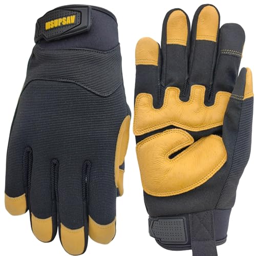 All-Purpose Work Gloves,Performance Fit Mechanics Glove,Grain Leather Knuckle Working Glove,Durable,Black+Yellow,Large - color: Black+yellow-2, size: Large