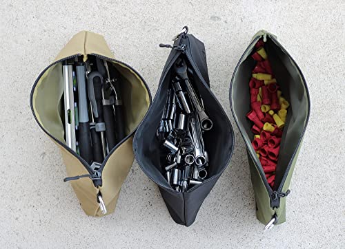 COREFLEX Premium Tool Pouch Zipper Bag, Small Tool Bag, Multipurpose Storage pouch, Heavy duty Flat Bottom Tool bag with YKK Zipper (6 pack Large 12inch) - size: 6 pack Large 12inch Khaki