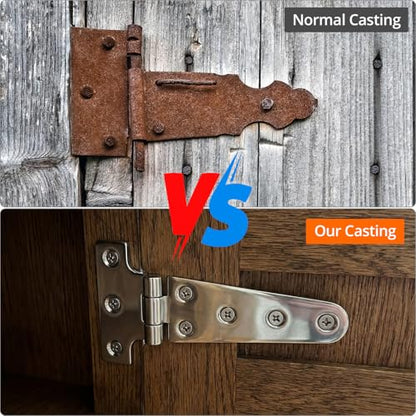 QWORK 316 Stainless Steel T Hinge, 2 Pack Marine Grade 4'' x 2" Boat Hatch Hinges, Heavy Duty Cabinet Hardware Door Hinge for Marine and Exterior Applications
