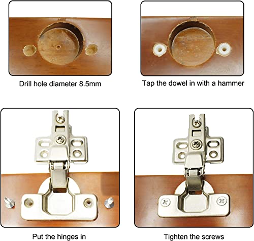 100 Pack Plastic Hinge Dowel Inserts with Screws White Dowels Door Cabinet for Drawer Bed Table Repair Mounting Replacement Bathroom Kitchen Hardware