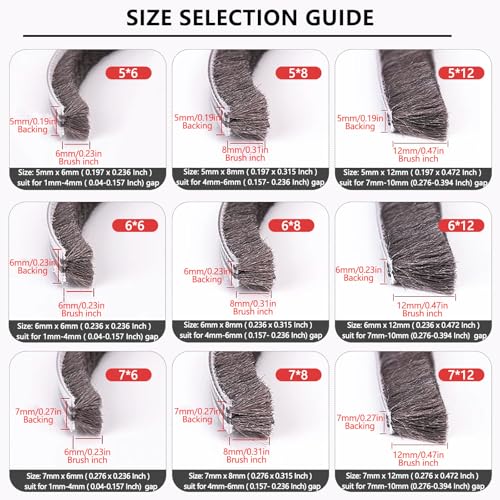Weather Stripping Door Seal - 5m (16ft) Brush Weather Stripping, Card-Slot Seal Strip Pile Weatherstrip for Door Window (5mm x 6mm (Baking 0.197 x Brush 0.236 Inch) Gray) - size: 5 mm x 6 mm
