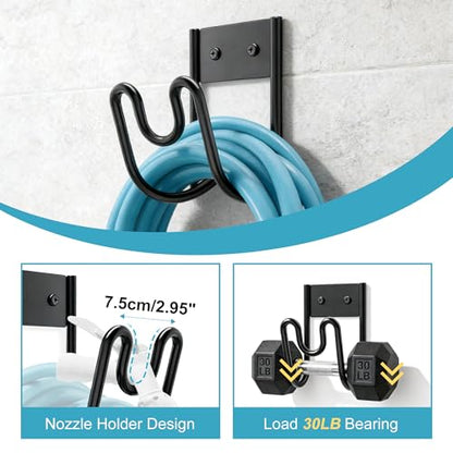 Garden Hose Holder Wall Mount, Heavy Duty Metal Water Hose Hanger for Outside, Sturdy Hose Reel Hooks for Garden, Garage or Yard Storage