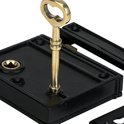 A29 Cast Iron Rim Lock Heavy Duty, Weather and Rust Resistant, Manual Latch for French & Screen Doors, Easy Install Hardware Included - Black Powder Coat Finish, Compact Size, 3.8" x 3.8", Vertical - style: Vertical Rim Lock