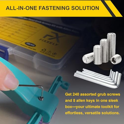 Set Screws Assortment Kit (M3, M4, M5, M6, M8) with Allen Keys – Durable 240 Pcs Metric Cup Point 304 Stainless Steel for Bathroom Fixtures, Door Knobs, Faucets, Plumbing, and More