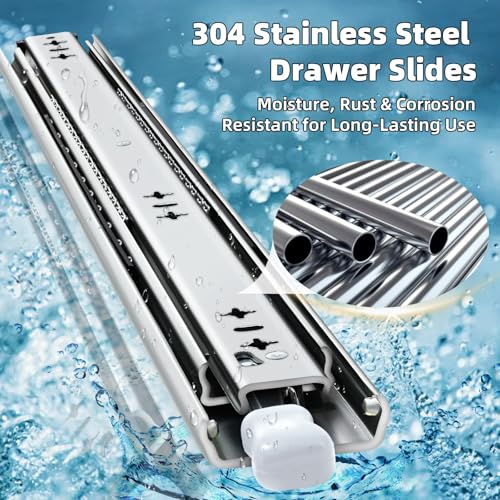 YENUO 304 Stainless Steel with Lock Heavy Duty Drawer Slides Runners Full Extension Locking 12 14 1618 20 22 24 26 28 30 32 34 36 38 40 Inch Ball Bearing Rails Track Guide Glides 250Lb 1 Pair - size: 18 Inch, style: 304 Stainless With Lock-W:53mm