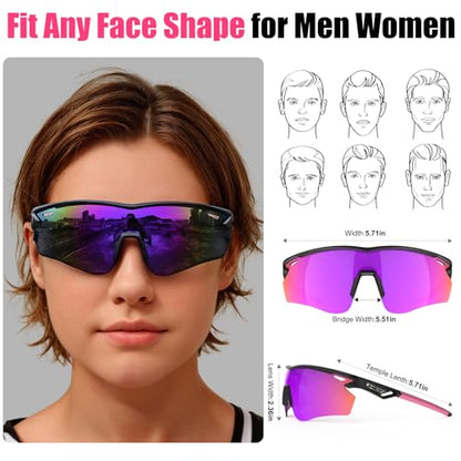 Polarized Sports Sunglasses for Men Women,Wrap Around Sun Glasses for Running Cycling Baseball Fishing Golf Hiking - color: Black Pink