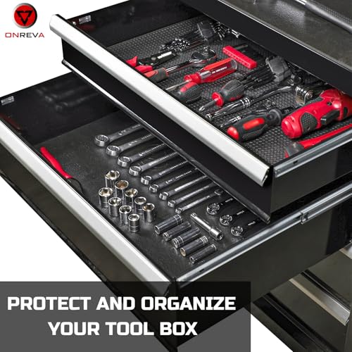 ONREVA Tool Box Liner 16 inch wide x 6 ft Large, Thick Heavy Duty Toolbox Drawer Liners, Rolling Tool Chest Foam Mat, Shelf Rubber Mat, Black Non-slip Organizer Pad for Cabinet, Workbench