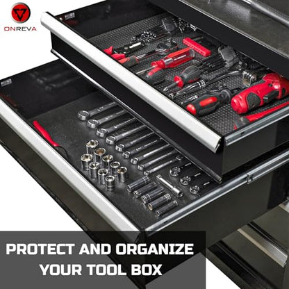 ONREVA Tool Box Liner 16 inch wide x 6 ft Large, Thick Heavy Duty Toolbox Drawer Liners, Rolling Tool Chest Foam Mat, Shelf Rubber Mat, Black Non-slip Organizer Pad for Cabinet, Workbench