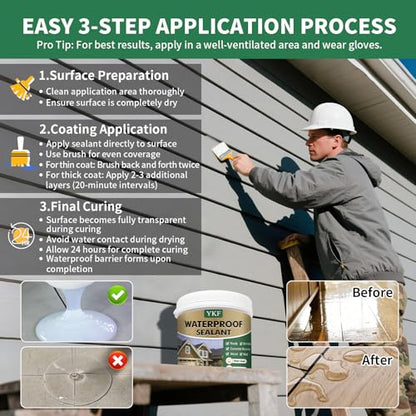 YKF 34oz Clear Transparent Waterproof Sealant, Water-Based Invisible Repairing Leak Agent for Roofs, Walls, Bathroom, Kitchen, Garden, Indoor & Outdoor Waterproof Coating - style: Crystal Clear 34 OZ