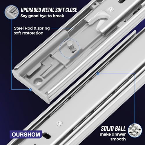 16 Inch Soft Close Drawer Slides 1 Pairs (2pcs) Side Mount Rails- Heavy Duty Full Extension Ball Bearing – Drawer Slide Glides for Cabinet Kitchen, Dresser Runners - Draw Slides Sliders 100LB - color: Silver-Soft Close, size: 16 Inch