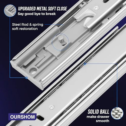 14 Inch Soft Close Drawer Slides 1 Pairs (2pcs) Side Mount Rails- Heavy Duty Full Extension Ball Bearing – Drawer Slide Glides for Cabinet Kitchen, Dresser Runners - Draw Slides Sliders 100LB - color: Silver-Soft Close, size: 14 Inch
