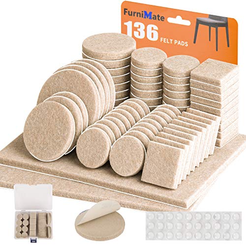 Felt Furniture Pads-136 Pieces Felt Pads for Furniture Beige 5mm Thick, Floor Savers for Furniture Anti Scratch, Best Floor Protectors with Case for Hardwood Floors - size: 136pcs Beige