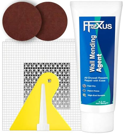 Drywall Repair Kit – 4.23 oz Fast-Dry Putty Tube with 2 × 2″ Wall Patch Mesh, Scraper & 2 × P180 Sandpapers | Quick-Dry Spackle & Sheetrock Crack Filler for Wall, Ceiling & Plaster Hole Repair - color: 1 Tube & 2 Wall Patches