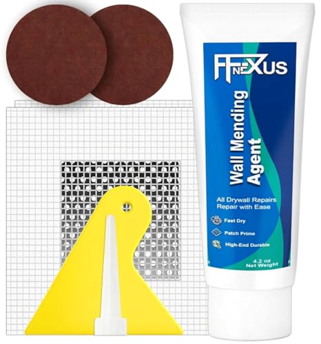 Drywall Repair Kit – 4.23 oz Fast-Dry Putty Tube with 2 × 2″ Wall Patch Mesh, Scraper & 2 × P180 Sandpapers | Quick-Dry Spackle & Sheetrock Crack Filler for Wall, Ceiling & Plaster Hole Repair - color: 1 Tube & 2 Wall Patches