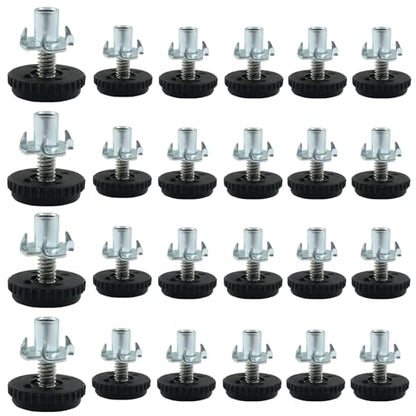 24 Pack Adjustable Furniture Levelers, 1/4-20 Threaded Screw in Furniture Leveling Feet Glides with T-Nuts for Cabinet Table Chair Patio Furniture Legs - size: 24 Pack