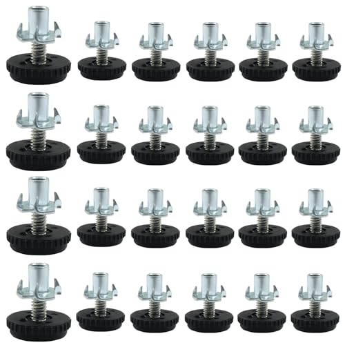 24 Pack Adjustable Furniture Levelers, 1/4-20 Threaded Screw in Furniture Leveling Feet Glides with T-Nuts for Cabinet Table Chair Patio Furniture Legs - size: 24 Pack