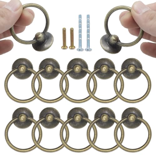 12pcs Bronze Round Ring Cabinet Drawer Pulls, Zinc Alloy Dresser Handles, Single Hole Drawer Knobs - color: 12pcs Bronze