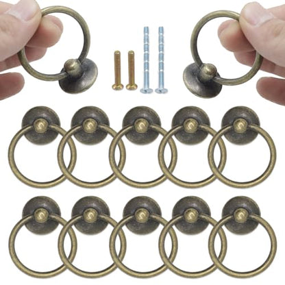 12pcs Bronze Round Ring Cabinet Drawer Pulls, Zinc Alloy Dresser Handles, Single Hole Drawer Knobs - color: 12pcs Bronze