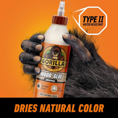 Gorilla Wood Glue, 18 Ounce Bottle, Natural Wood Color, (Pack of 1) - size: 18 Ounce