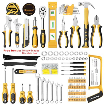 199 Piece Tool Kit for Home,General Household/Auto Repair Tool Set,Basic Hand Tool Kit with Socket Wrench,Tool Box Case for Men,Perfect for Diyer Handyman Homeowner - color: Black and Yellow