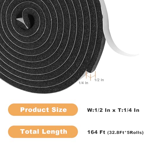 Foam Insulation Tape self Adhesive,1/2In x 1/4In x164Ft Weather Stripping for Doors and Windows,Sound Proof soundproofing Door Seal,Weatherstrip,Pipe Cooling, Air Conditioning Seal Strip - size: 1/2In x 1/4In x164Ft