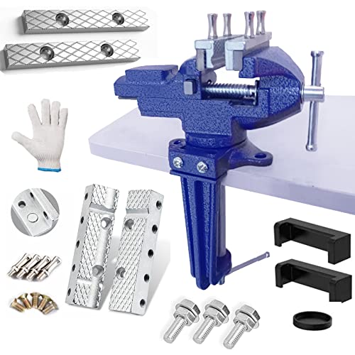 Dual-Purpose Combined Bench Vise or Table Vise, multifunctional jaw, Universal Rotate 360° Work Clamp-On Visewith Quick Adjustment, 3.3" Blue - style: 3.3" Blue