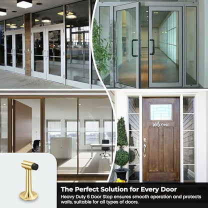 Heavy Duty 6″ Door Stop, Solid Brass Commercial Grade, Floor Mount Stopper (Polished Brass) - color: Polished Brass