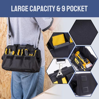 DELI 355-Piece Home Tool Set, Household Repairing Tool Kit with 14-Inch Wide Mouth Open Storage Tool Bag, Yellow