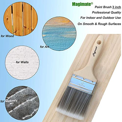 Magimate 3-Inch (76mm) Double Thick Chip Paint Brush – Versatile Stain Brush Wood Handle for Furniture, Walls, Fences, and Murals – Smooth Gesso, Plaster, Polyurethane, and Varnish Wide Paintbrush