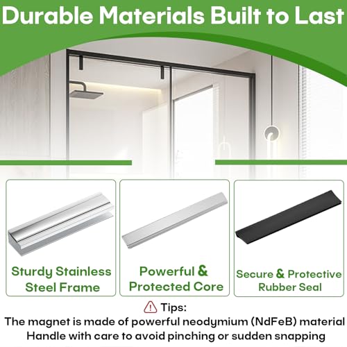 3" Shower Door Magnet Latch Replacement Kit with Metal Strike & Magnet Fit for 1/8", 5/32", 3/16", 1/4" Thick Swing Glass Flush Shower Doors and Frameless Shower Doors Handles